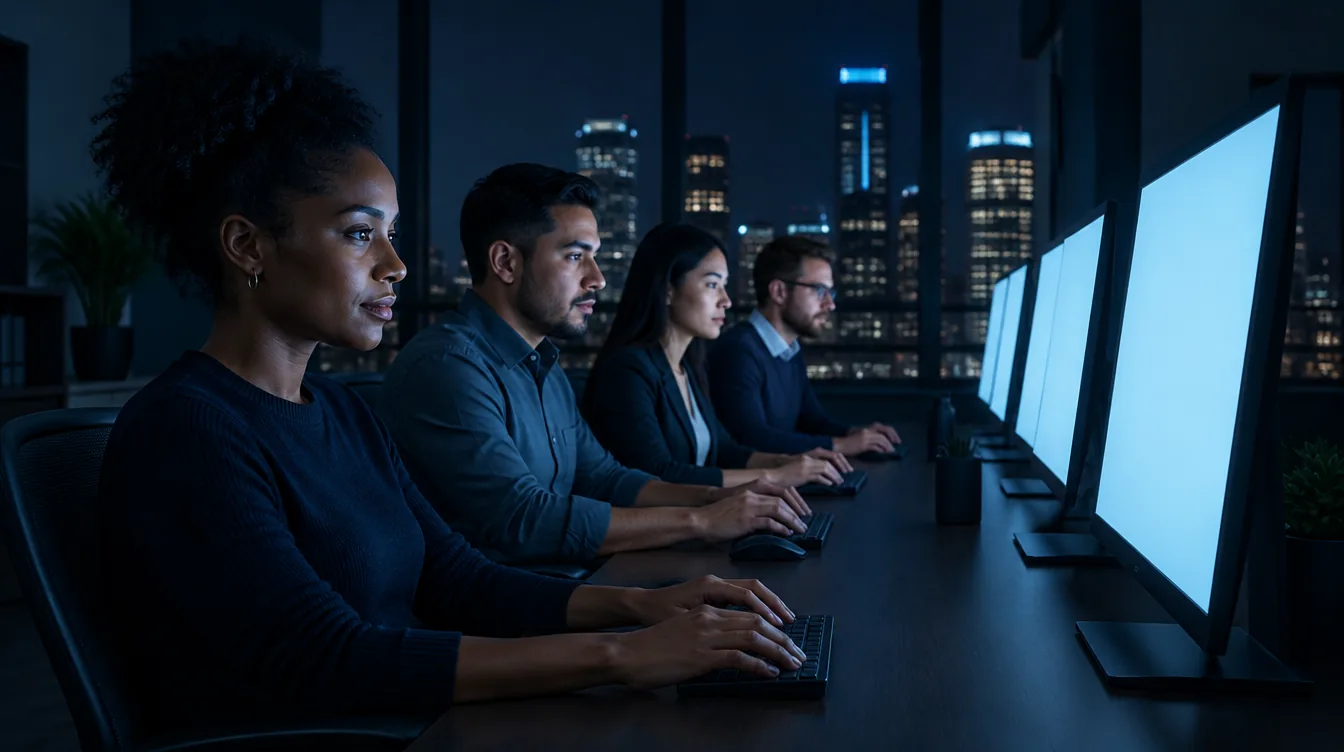 DebtPro operations team at their monitors